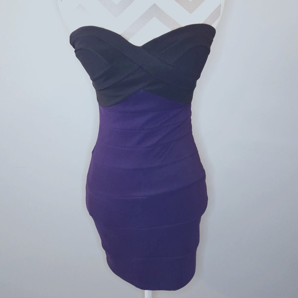 Purple and black strapless bandage mini dress size large